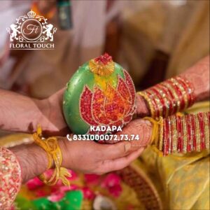 Handcrafted Wedding Coconut with Lotus Design for Traditional Poojas