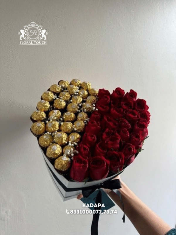 Heart-Shaped Ferrero Rocher and Red Rose Box | Luxury Romantic Gift for Valentine’s, Anniversary & Special Days