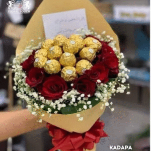 Elegant Ferrero Rocher and Red Rose Bouquet with Greeting Card | Romantic Gift for Anniversary, Love, and Special Occasions