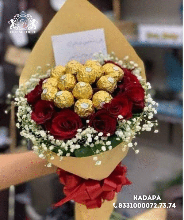 Elegant Ferrero Rocher and Red Rose Bouquet with Greeting Card | Romantic Gift for Anniversary, Love, and Special Occasions