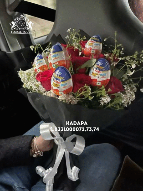 Kinder Joy and Red Rose Bouquet | Unique Surprise Gift for Kids and Chocolate Lovers
