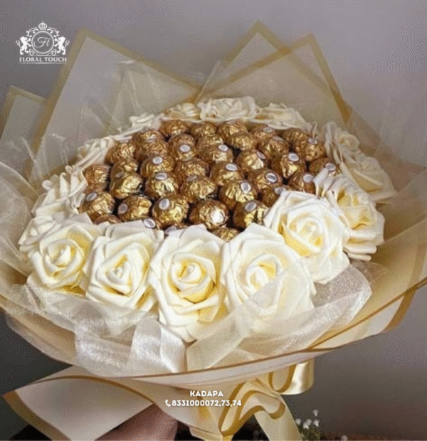 Luxury Ferrero Rocher and White Rose Bouquet | Elegant Gift Hamper for Weddings and Special Occasions