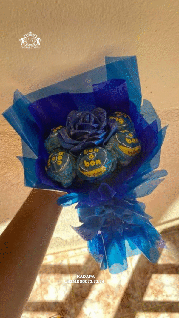 Bon Bon Blue Chocolate Bouquet with Decorative Blue Rose | Unique Gift Arrangement