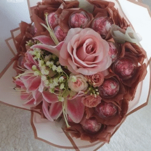 Elegant Mixed Flowers & Lindt Chocolate Bouquet | Romantic Gift Arrangement