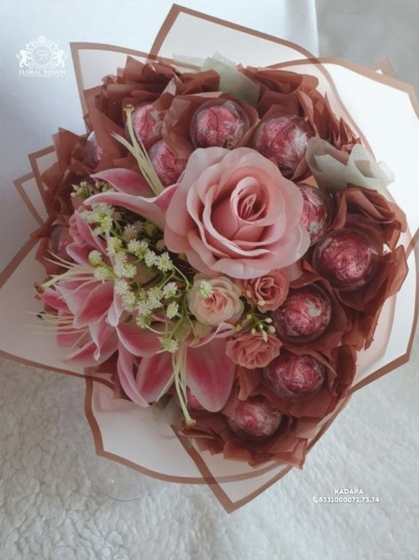 Elegant Mixed Flowers & Lindt Chocolate Bouquet | Romantic Gift Arrangement