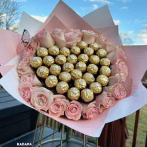 Luxurious Pink Roses & Ferrero Rocher Chocolate Bouquet | Elegant Gift Arrangement