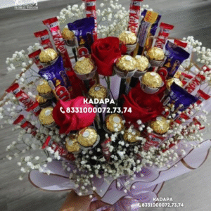 Red Roses and Assorted Chocolate Bouquet | Romantic Gift with KitKat, Cadbury, and Ferrero Rocher