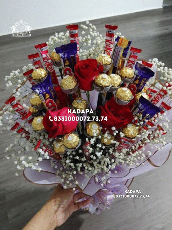 Red Roses and Assorted Chocolate Bouquet | Romantic Gift with KitKat, Cadbury, and Ferrero Rocher