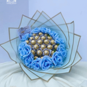 Elegant Blue Roses and Ferrero Rocher Chocolate Bouquet | Premium Gift for Special Occasions