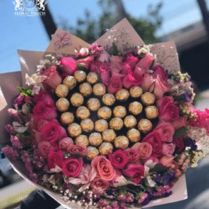 Luxury Ferrero Rocher & Pink Rose Mixed Floral Bouquet – Elegant Gift Arrangement