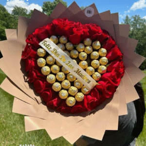 Luxurious Red Roses and Ferrero Rocher Heart-Shaped Bouquet for Mother's Day
