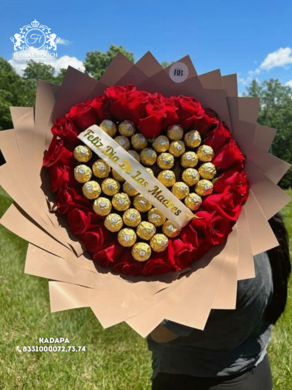 Luxurious Red Roses and Ferrero Rocher Heart-Shaped Bouquet for Mother's Day