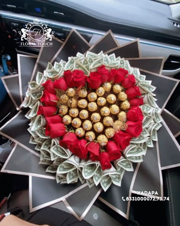 Luxury Roses, Ferrero Rocher Chocolates and Cash Gift Bouquet