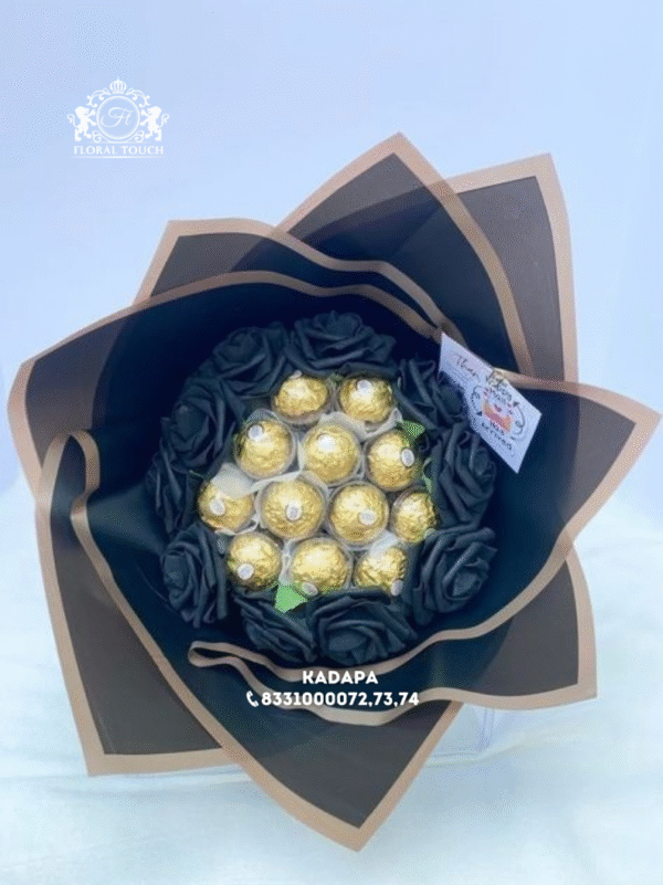 Elegant Black Rose Ferrero Rocher Chocolate Bouquet