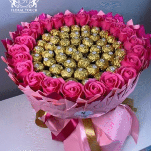 Premium Pink Rose & Ferrero Rocher Chocolate Bouquet – Grand Love Edition