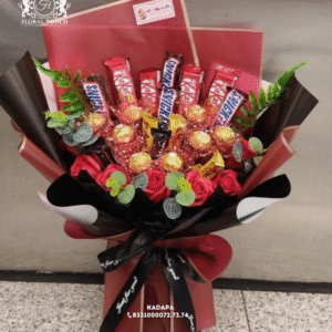 Luxury Mixed Chocolate Bouquet with Snickers, KitKat, Ferrero Rocher and Roses