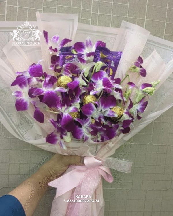 Orchid and Chocolate Bouquet with Dairy Milk and Ferrero Rocher