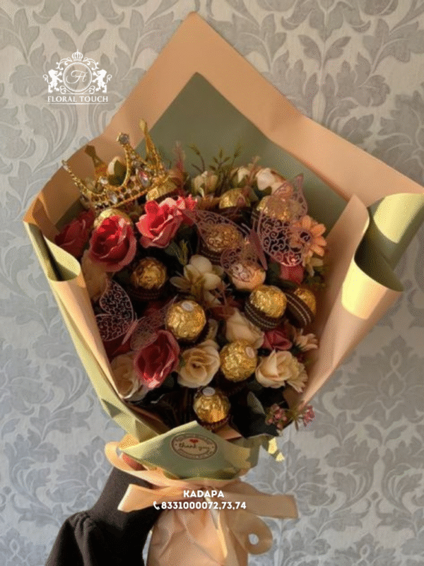 Royal Ferrero Rocher Crown Bouquet with Elegant Mixed Flowers