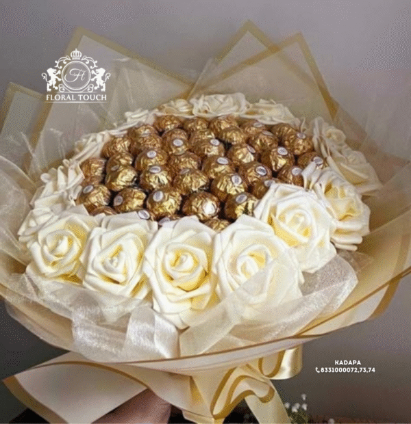 Luxury Ferrero Rocher and Cream Rose Chocolate Bouquet