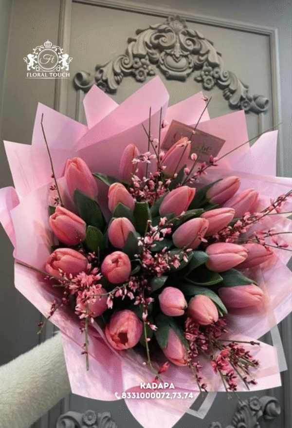 Elegant Pink Tulip Bouquet – Fresh Floral Arrangement by Floral Touch Kadapa
