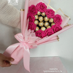 Pink Rose Heart with Ferrero Rocher Chocolate Bouquet – Floral Touch Kadapa