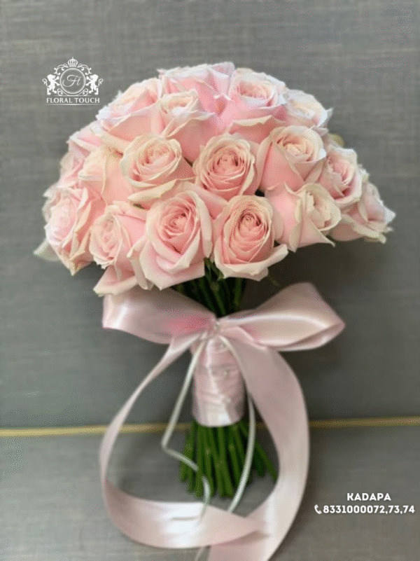 Elegant Light Pink Rose Hand-Tied Bouquet – Floral Touch Kadapa