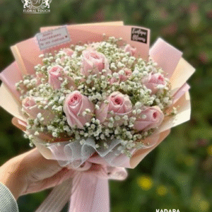 Blush Pink Roses and Baby’s Breath Bouquet – Elegant Gift by Floral Touch Kadapa