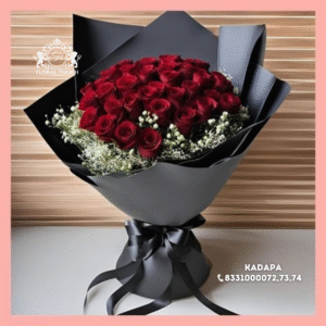 Luxury Red Rose Bouquet in Black Wrap – Romantic Gift by Floral Touch Kadapa