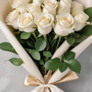Elegant White Rose Bouquet with Satin Bow – Pure & Classic Gift by Floral Touch Kadapa