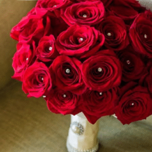 Luxury Red Rose Bridal Bouquet with Crystal Accents – Floral Touch Kadapa
