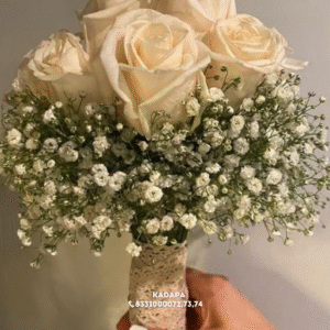 Elegant White Rose Bouquet with Baby’s Breath – Floral Touch Kadapa