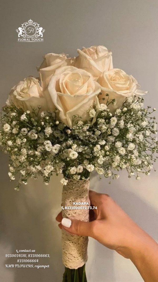 Elegant White Rose Bouquet with Baby’s Breath – Floral Touch Kadapa