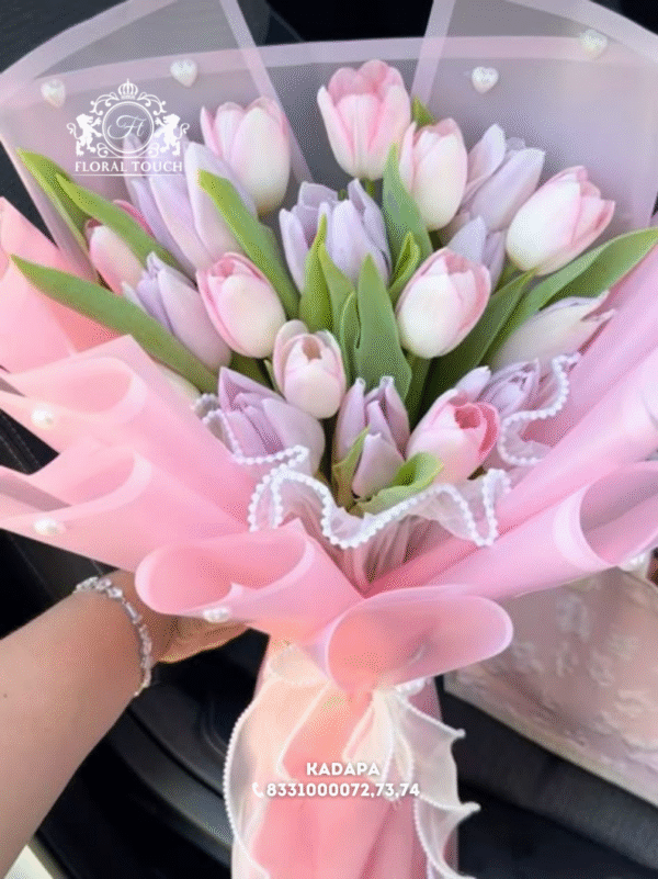 Elegant Pink and Lavender Tulip Bouquet – Floral Touch Kadapa