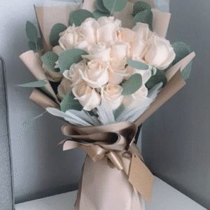 Elegant White Rose Bouquet with Eucalyptus – Floral Touch Kadapa