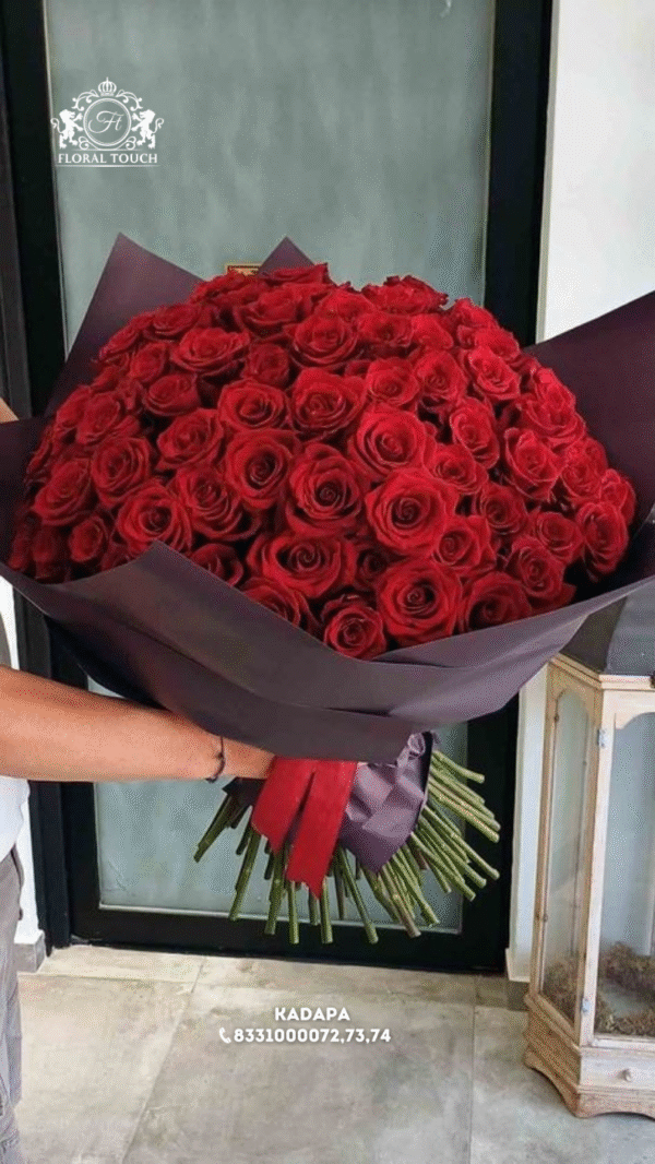 Luxury 100 Red Roses Bouquet – Grand Romantic Surprise by Floral Touch Kadapa