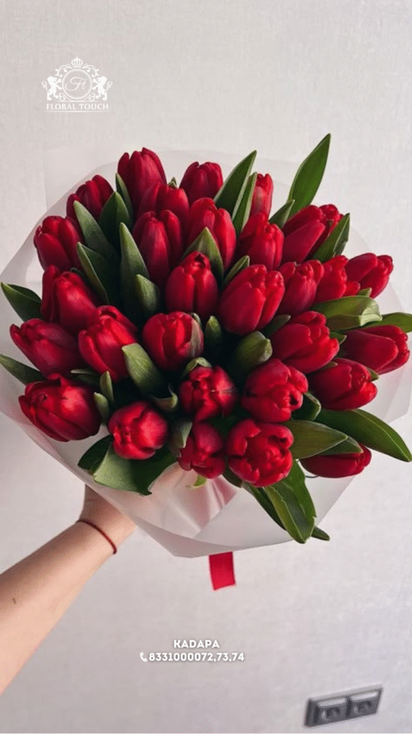 Bold & Beautiful Red Tulip Bouquet – Fresh Floral Gift from Floral Touch Kadapa