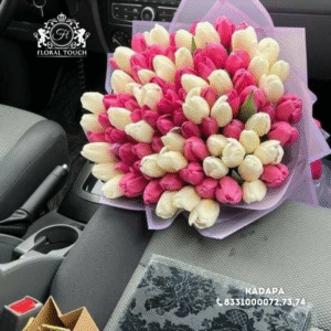 Elegant Pink and White Tulip Bouquet – Fresh Mixed Blooms from Floral Touch Kadapa