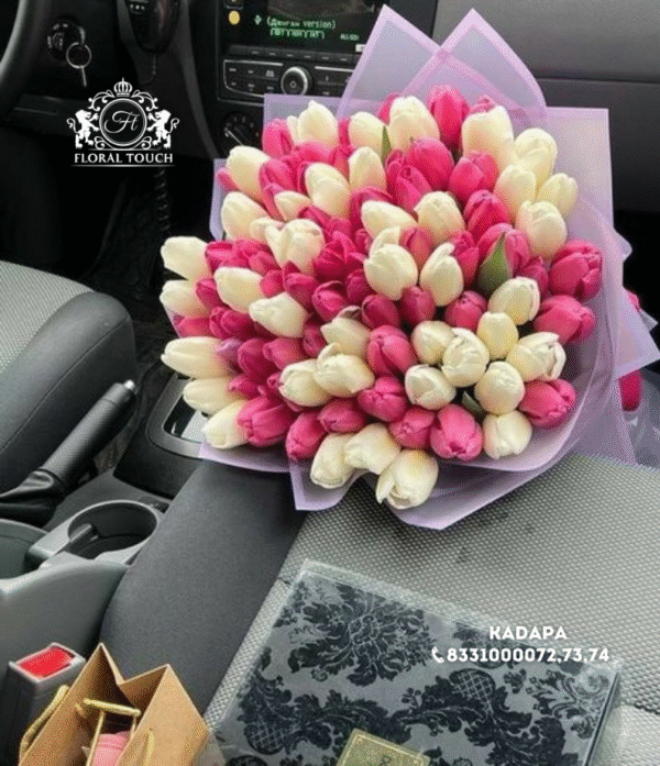 Elegant Pink and White Tulip Bouquet – Fresh Mixed Blooms from Floral Touch Kadapa