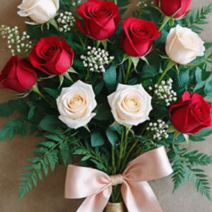 Classic Red and White Rose Hand-Tied Bouquet
