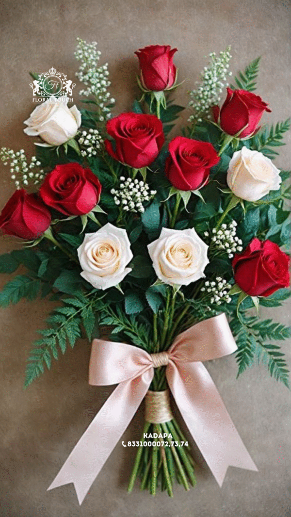 Classic Red and White Rose Hand-Tied Bouquet