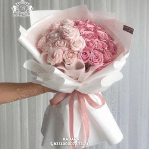 Elegant Ombre Pink and White Rose Bouquet – Premium Handcrafted Arrangement