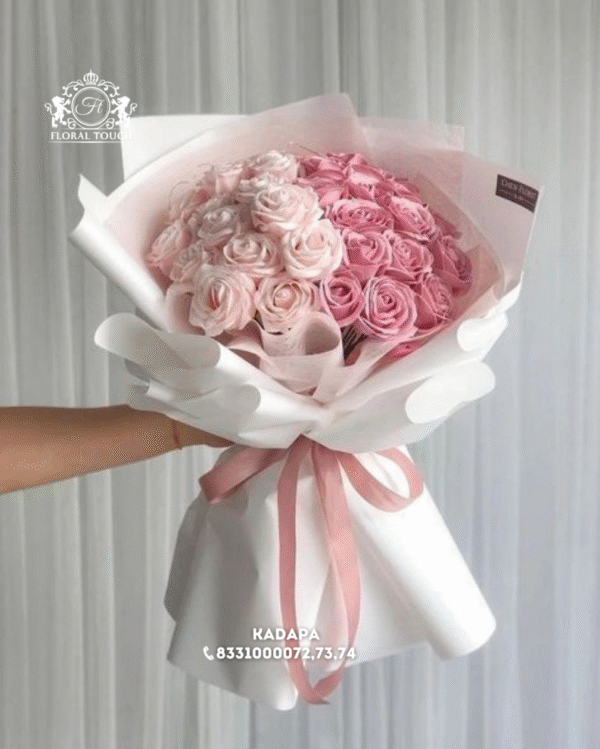 Elegant Ombre Pink and White Rose Bouquet – Premium Handcrafted Arrangement