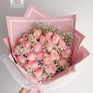 Blush Pink Rose Bouquet with Baby’s Breath – Elegant Handcrafted Floral Gift