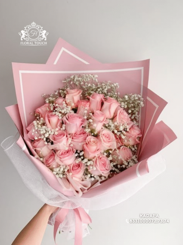 Blush Pink Rose Bouquet with Baby’s Breath – Elegant Handcrafted Floral Gift