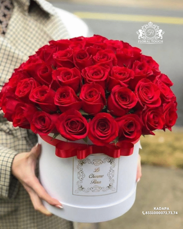 Luxurious Red Rose Flower Box with Satin Ribbon – Elegant Gift for Every Occasion