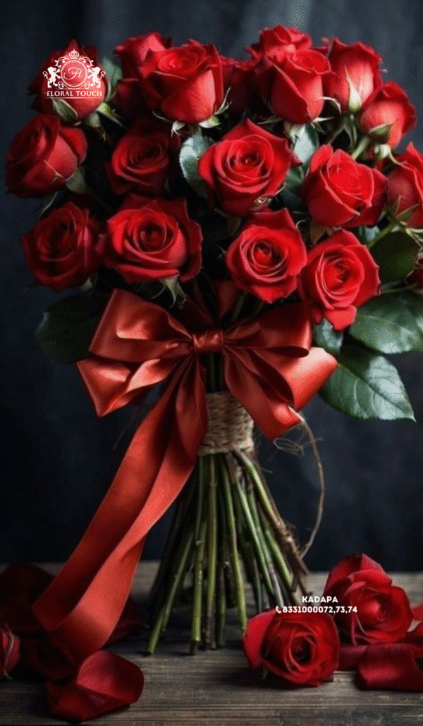 Classic Red Rose Bouquet with Elegant Satin Ribbon – Timeless Floral Gift