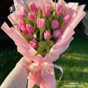 Elegant Pink Tulip Bouquet Wrapped in Soft Pink Paper – Fresh Seasonal Flowers