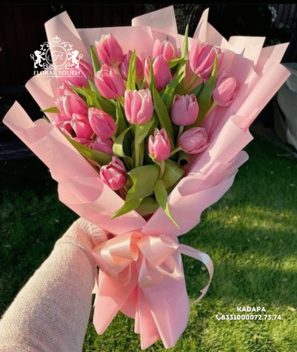 Elegant Pink Tulip Bouquet Wrapped in Soft Pink Paper – Fresh Seasonal Flowers