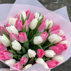 Elegant Pink and White Tulip Bouquet – Fresh Seasonal Tulips Wrapped with Care